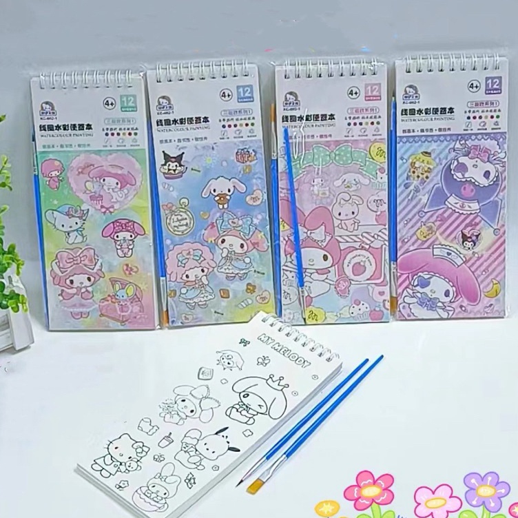 

Model Cantik sanrio water color paint book buku mewarnai cat air tema sanrio