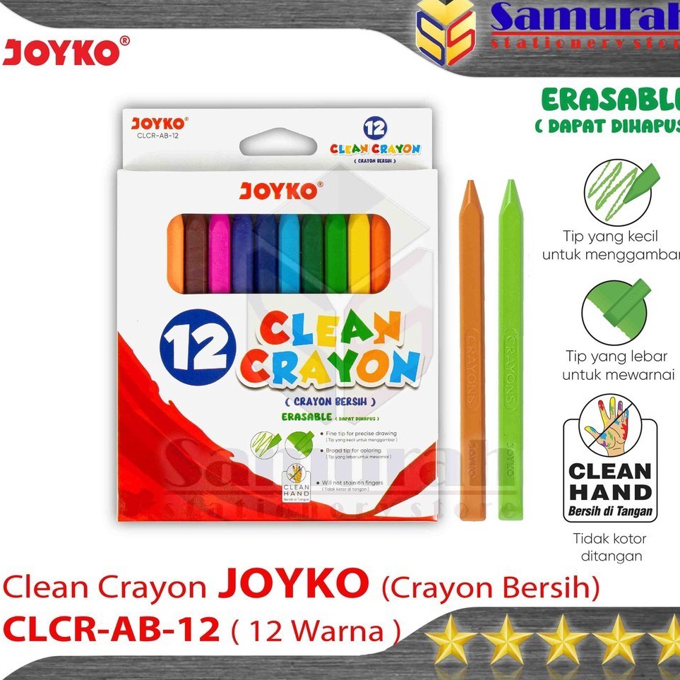

Free Shipping Clean Crayon CLCR AB 12 Colors Krayon Bersih 12 Warna Dapat Dihapus Erasable Crayon CLCRAB12