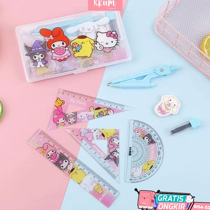 

Promo Hari Ini 4PCS garisan jangka set sanrio cute Set penggaris kuromi melody