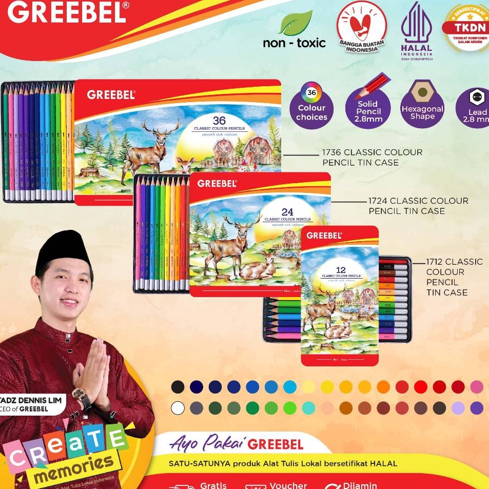

Dijamin Ekonomis GREEBEL Pensil Warna CLASSIC TIN CASE ColoringColorColour Pencils Cerah tidak beracun utk mewarnai anak