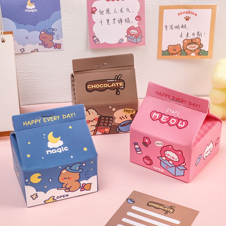 

Pasti Baru 2 Lembar Memo Post Notes bentuk kotak susu kartun stationery anak