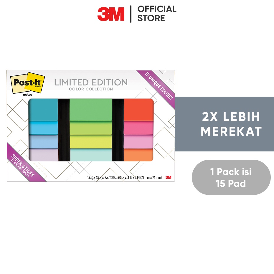 

Ready Irit 3M Postit Super Sticky Limited Edition 65415SSHO 2x Lebih merekat 1 pak15 pad 76x76 mm Untuk berbagai permukaan