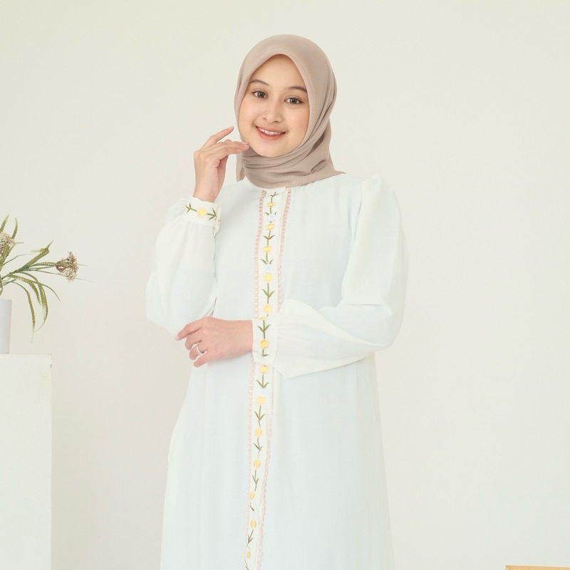 Womscloth - Midi Dress Crinkle Bordir - Dress Lebaran Busui Kancing Lengan Panjang - Gamis Wanita Muslim Terbaru-4