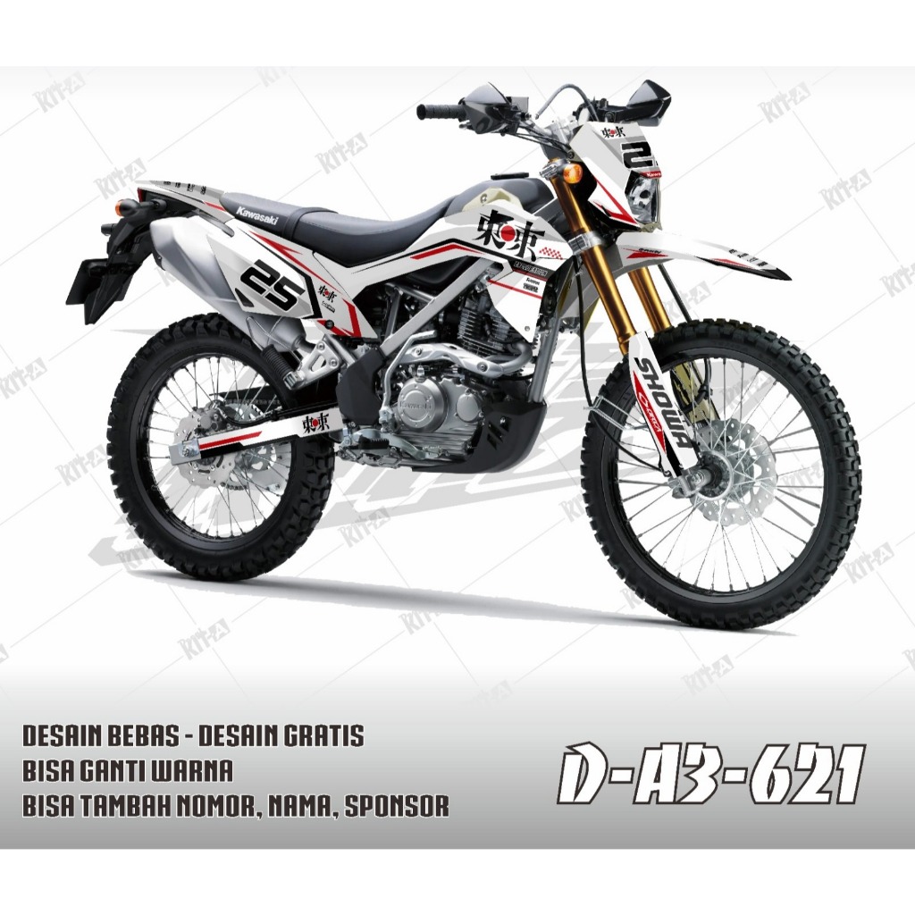 Decal klx bf  motif warna putih list merah hitam stiker motor body bf sticker striping dekal klx bf 