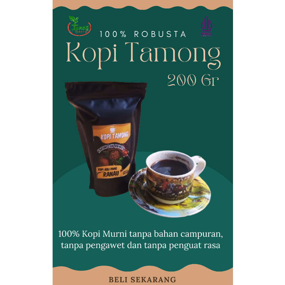 

TUNAS / KOPI TAMONG Lampung Robusta 200Gr Pure Indonesia Coffee Beans / Fine / Course Roasted Kopi