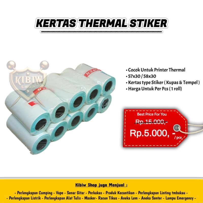 

KERTAS STRUK STIKER / KERTAS THERMAL / KERTAS PRINTER BLUETOOTH / 57X30/58X30