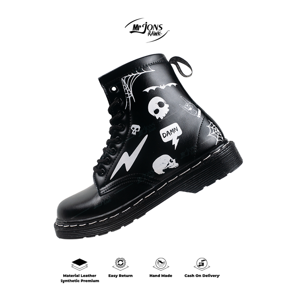 Mr,Jonsrawk Official - Sepatu Boots Fashion Pria Wanita Model High Boot 8 Hole Warna Hitam