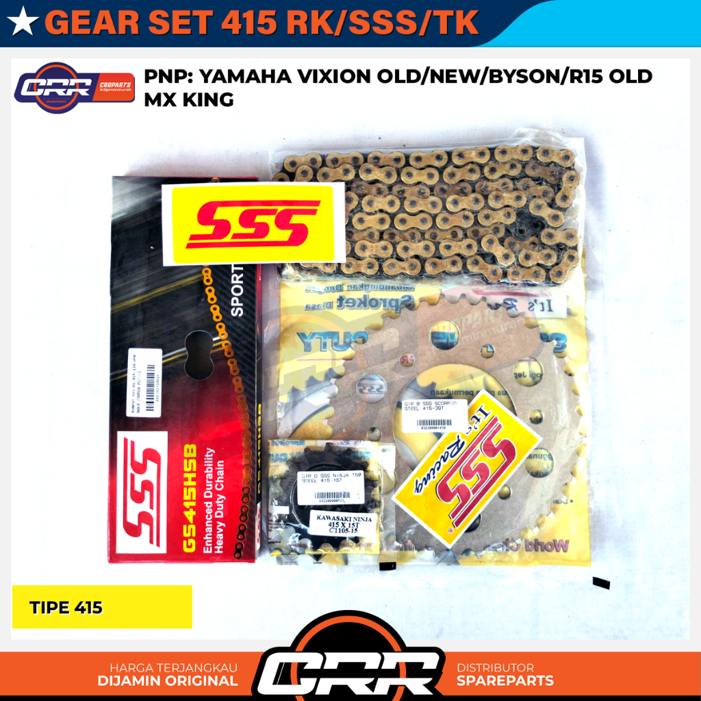 Gear Set Girset SSS 415 Vixion Old/New/NVL/NVA Bison MX King R15 V2 Ukuran Depan 13/14/15 Belakang 3