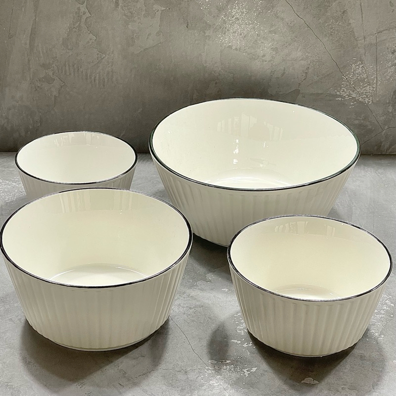 ACLASA Mangkok Keramik Porselen Putih / White Textured Bowl / Mangkok Tahan Panas