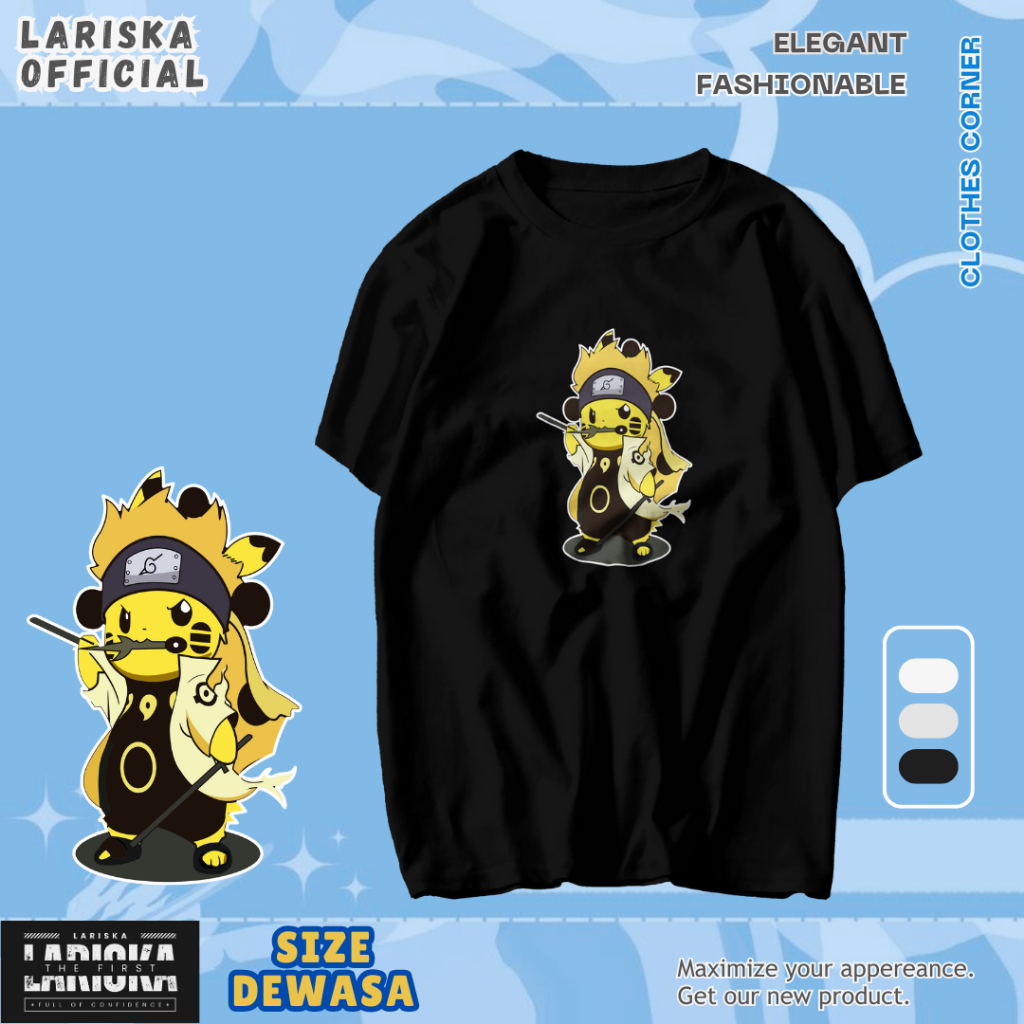 Kaos T-shirt Dewasa Unisex Pria / Wanita Motif Pokemon Pikachu