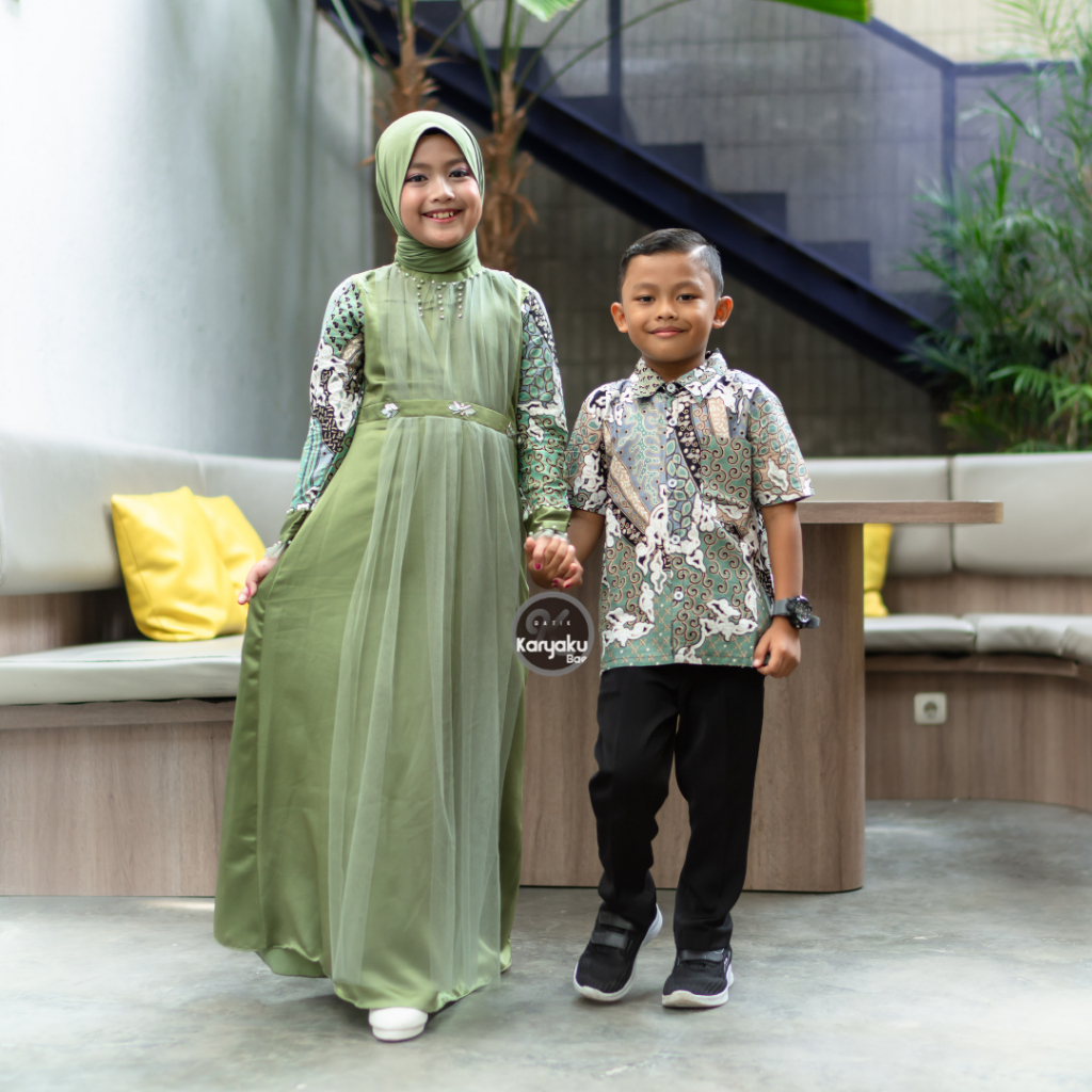 Set family gamis batik modern gamis batik kombinasi batik anak gamis anak kemeja batik katun