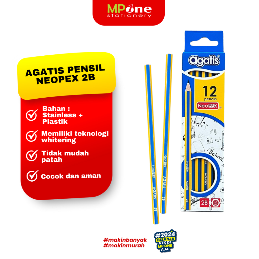 

(1KTK) Agatis Neopex Pensil 2B / Pensil Tulis 2B Hexagonal Graphite isi 12PCS
