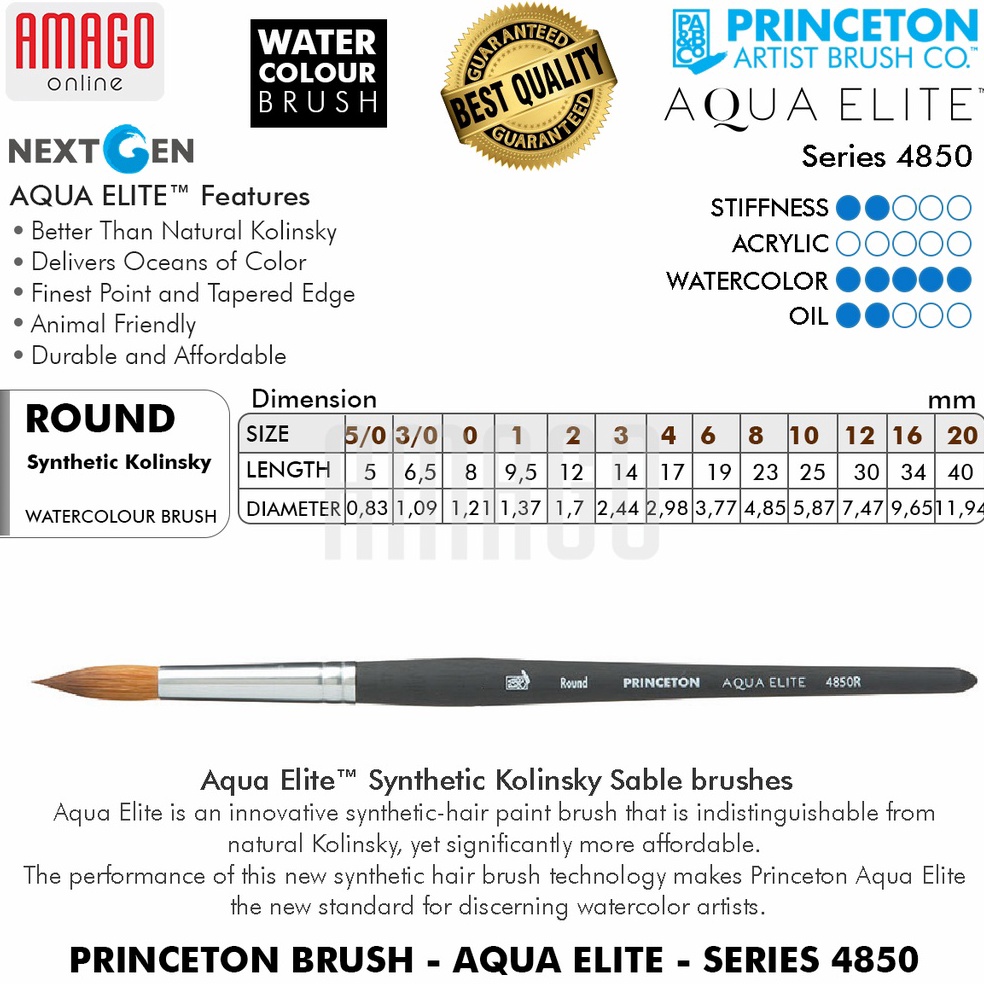 

KODE O42T Kuas PRINCETON Aqua Elite Brush Round 485 Series Pilih Ukuran