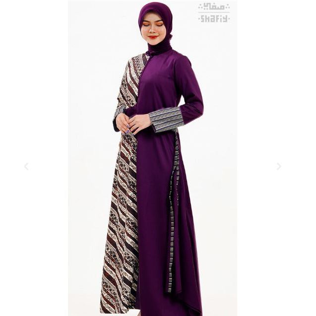 Delvia Gamis Batik Shafiy Original Modern Etnik Jumbo Kombinasi Polos Tenun Lurik Dress Wanita Muslimah Dewasa Kekinian Cantik Kondangan Blouse Batik Wanita Muslim Syari Premium Terbaru Dress Tradisional