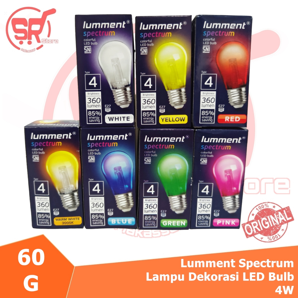 Lampu Dekorasi Lumment Spectrum LED Bulb 4 Watt / Lampu Hias / Lampu Dekor Warna Warni Putih, Kuning
