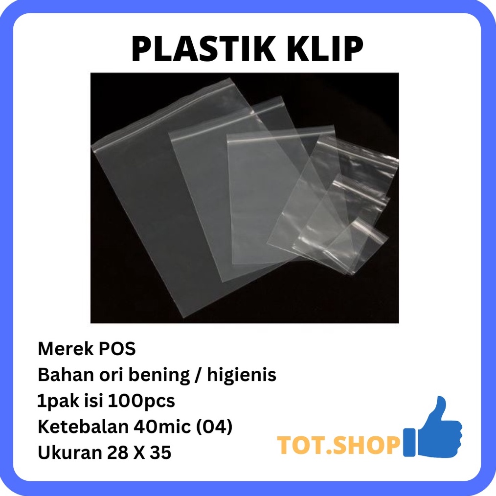 

KODE B8W 28 x 35 Tebal 4 Plastik Klip ZIPPER BAG Kaos Hem Jaket Sepatu dengan klip lock MEREK POS