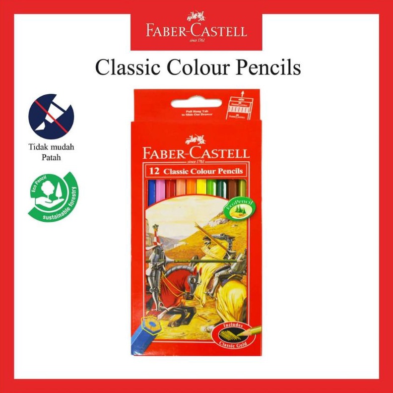 

KODE S45Y Pensil warna 12 panjang Classic colour pencils 12 L faber castell