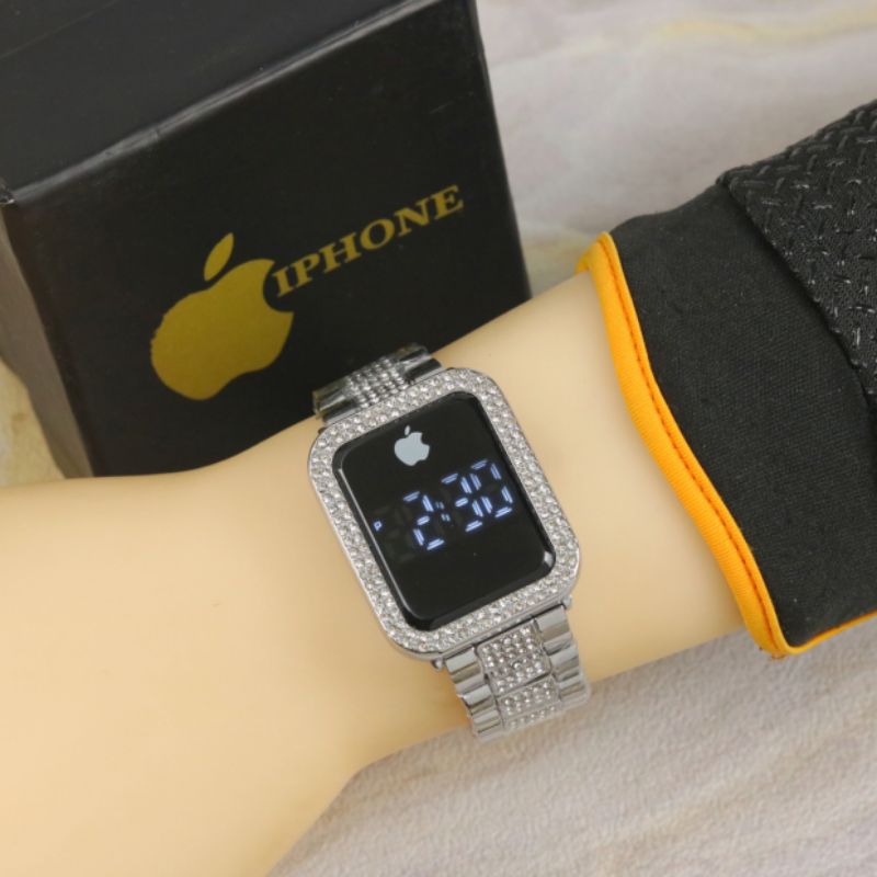( BISA COD )   Jam Tangan Wanita/Cewek IPHONE Diamond Bahan Stainless Steel Rantai Touch Screen Digi