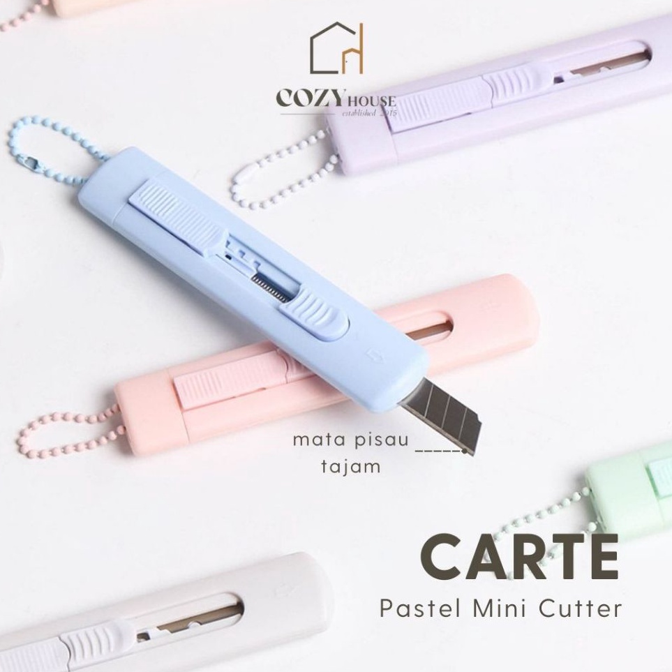 

Update Terunik COZYHOUSE CARTE Pastel Mini Cutter Pisau Pemotong Lucu Mungil Keychain Digantung Cute Macaroon Stasionery