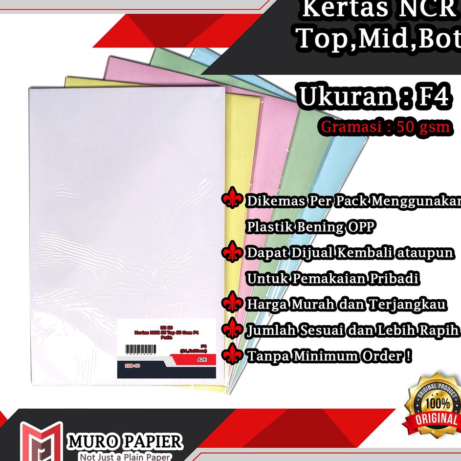 

Murah Terbaru PER PAK ISI 5 Kertas NCR Top Mid Bottom 55 gsm F4 by Muro Papier