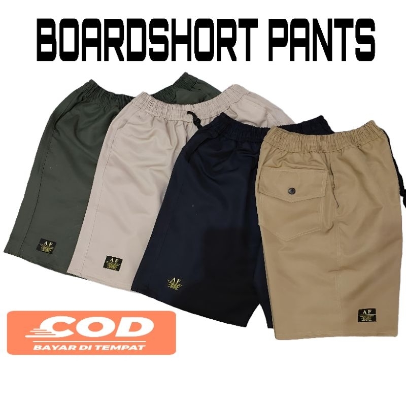 Celana Pendek Pria Boardshort Katun Twill Tebal / Celana Boardshort Saku Belakang Kancing