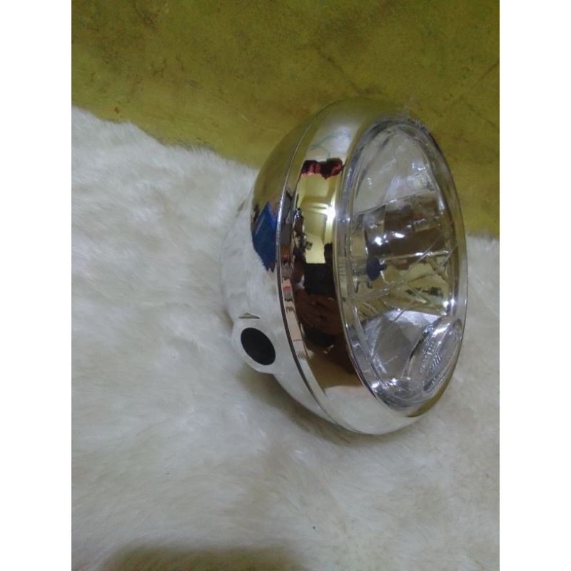 Reflektor Lampu Depan Plus Mika Kaca Lampu Depan Bulat Cover Crom PNP Vixion Old RX King Tiger MP GL