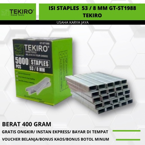 

KODE Q88Q Isi Staples Tembak Ukuran 538mm GTST1988 Isi 5pcs TEKIRO Original Terbaru Staples TembakRefil Staples Tembak Gun Treker Staples Tembak TEKIRO Refil 8MM Staples Tembak TEKIRO 48MM Usaha Karya Jaya