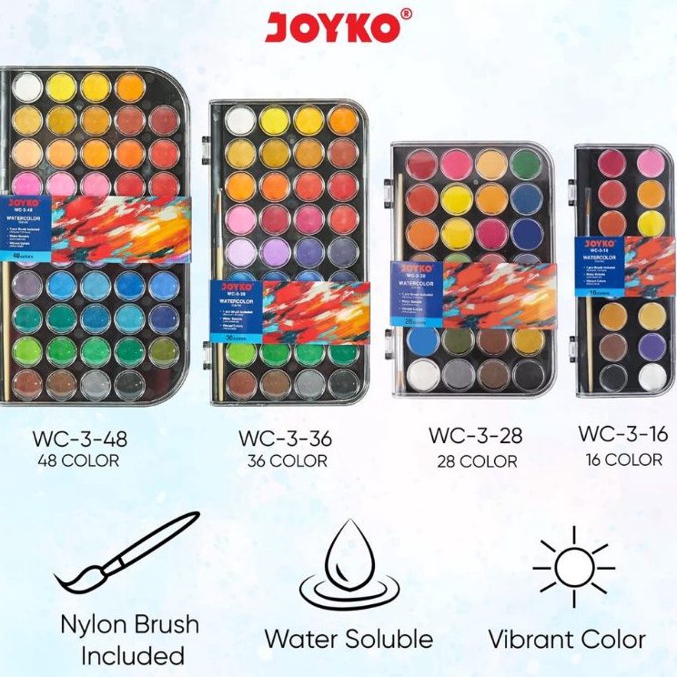 

Populer Cat Air Set Joyko Watercolor Cake WC3 16 28 36 dan 48warna