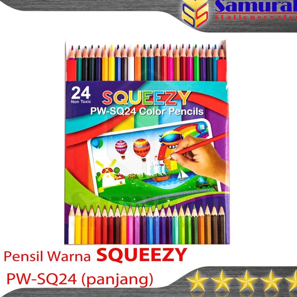 

Special Favorit Pensil Warna Squeezy 24 Warna Panjang Color Pencil 24 Colours PW SQ24L Pinsil 24W Murah