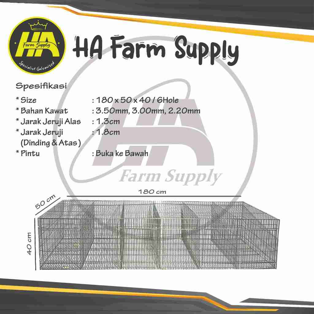 Kandang Kelinci Galvanis 180x50x40/ 6Hole (Growher/ Pembesaran) + Free Kabel Ties