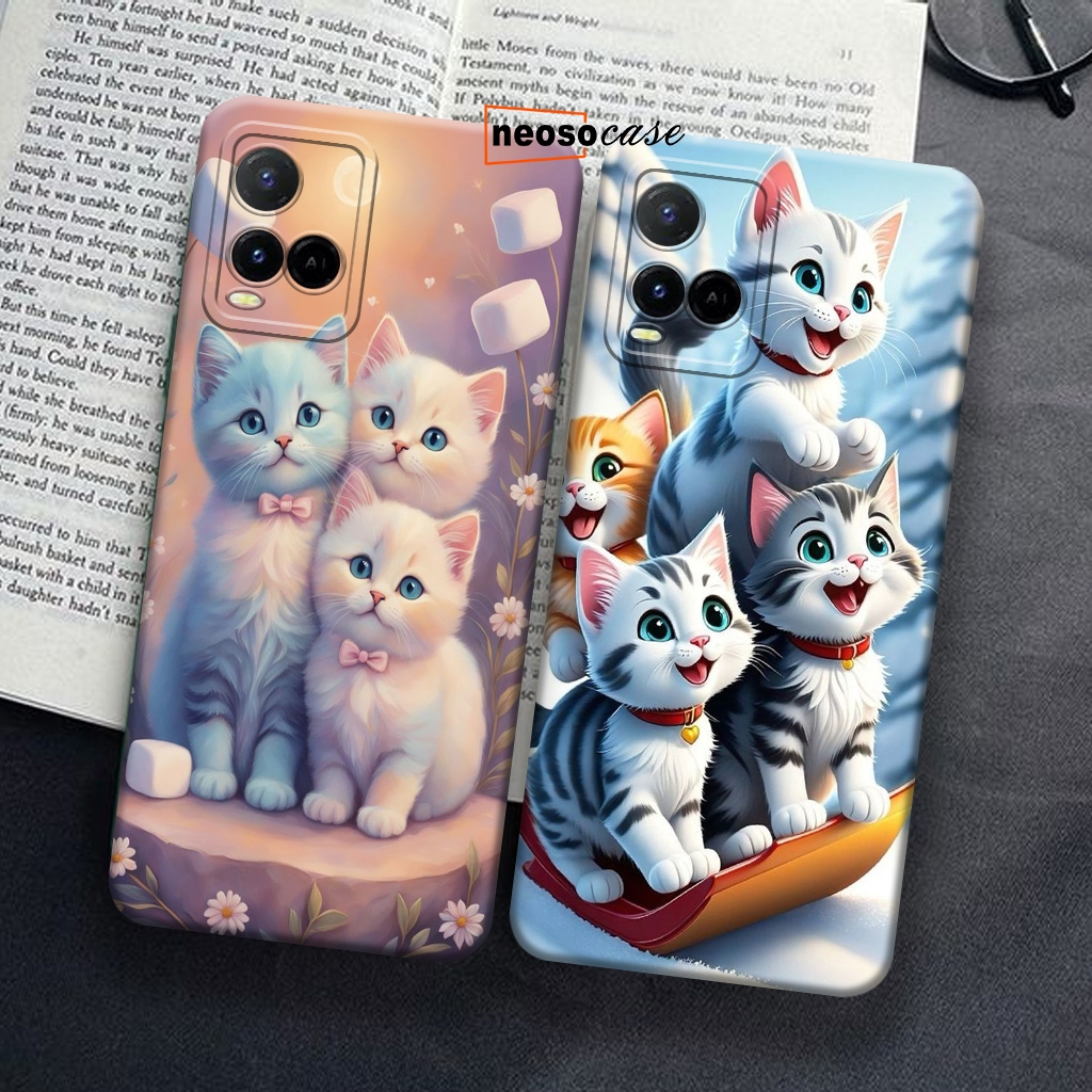 Softcase Prokamera VIVO Y21/Y21A/Y21S/Y33S/Y33T Motif Kucing full colour Kekinian Aesthetic Casing -