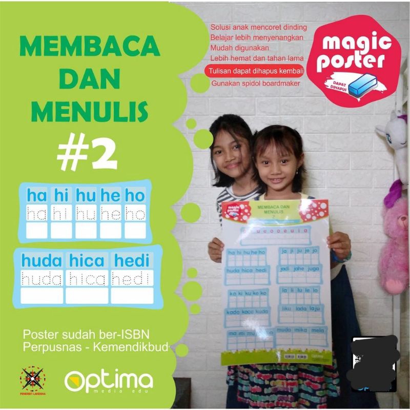 

Magic poster : Membaca dan menulis #2 (huruf h, j, k, l, m) tulisan dapat dihapus