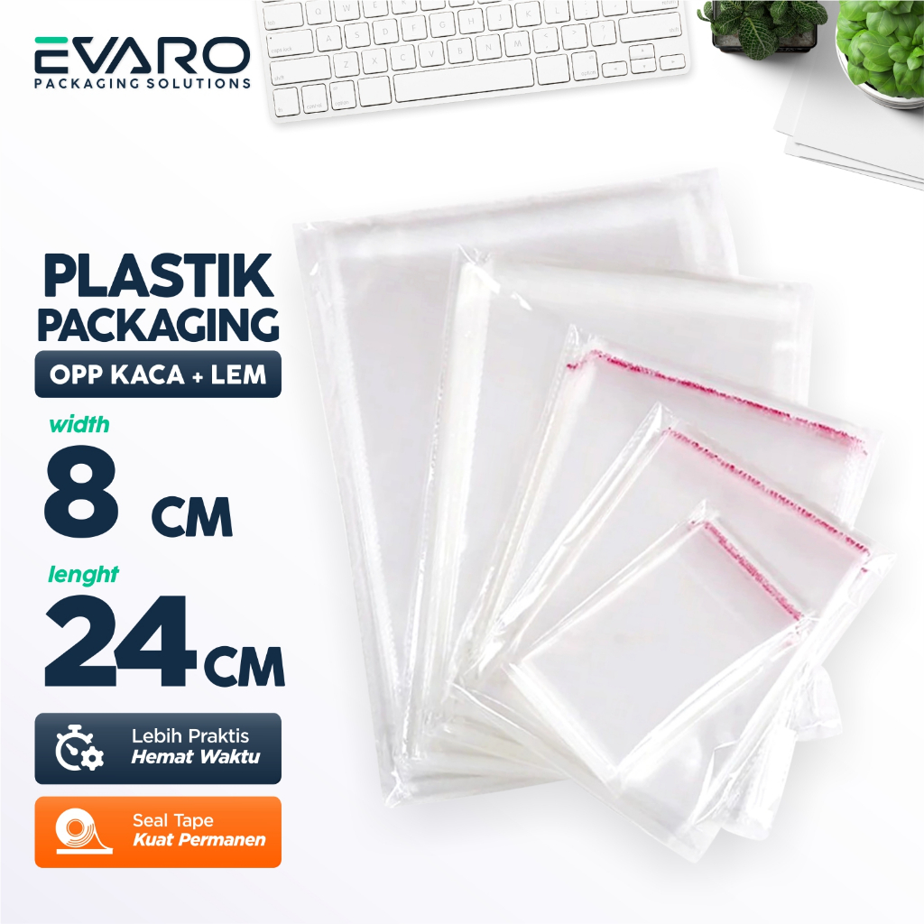 

EVARO - OPP LEM PLASTIK KACA 100 Lembar Kualitas TERBAIK 1 pack Ukuran 8 x 24 CM