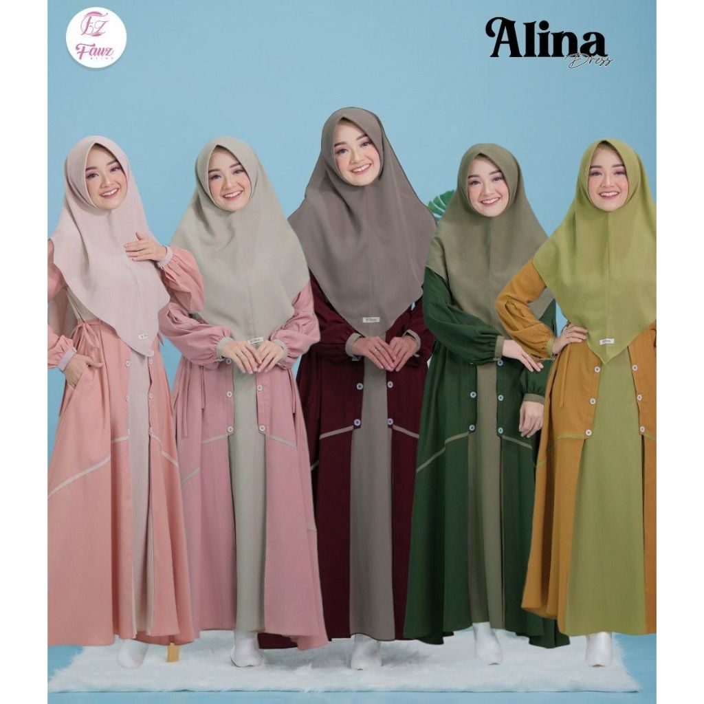 Fauz Alina dress free khimar dengan bahan wolly premium elegant busui friendly