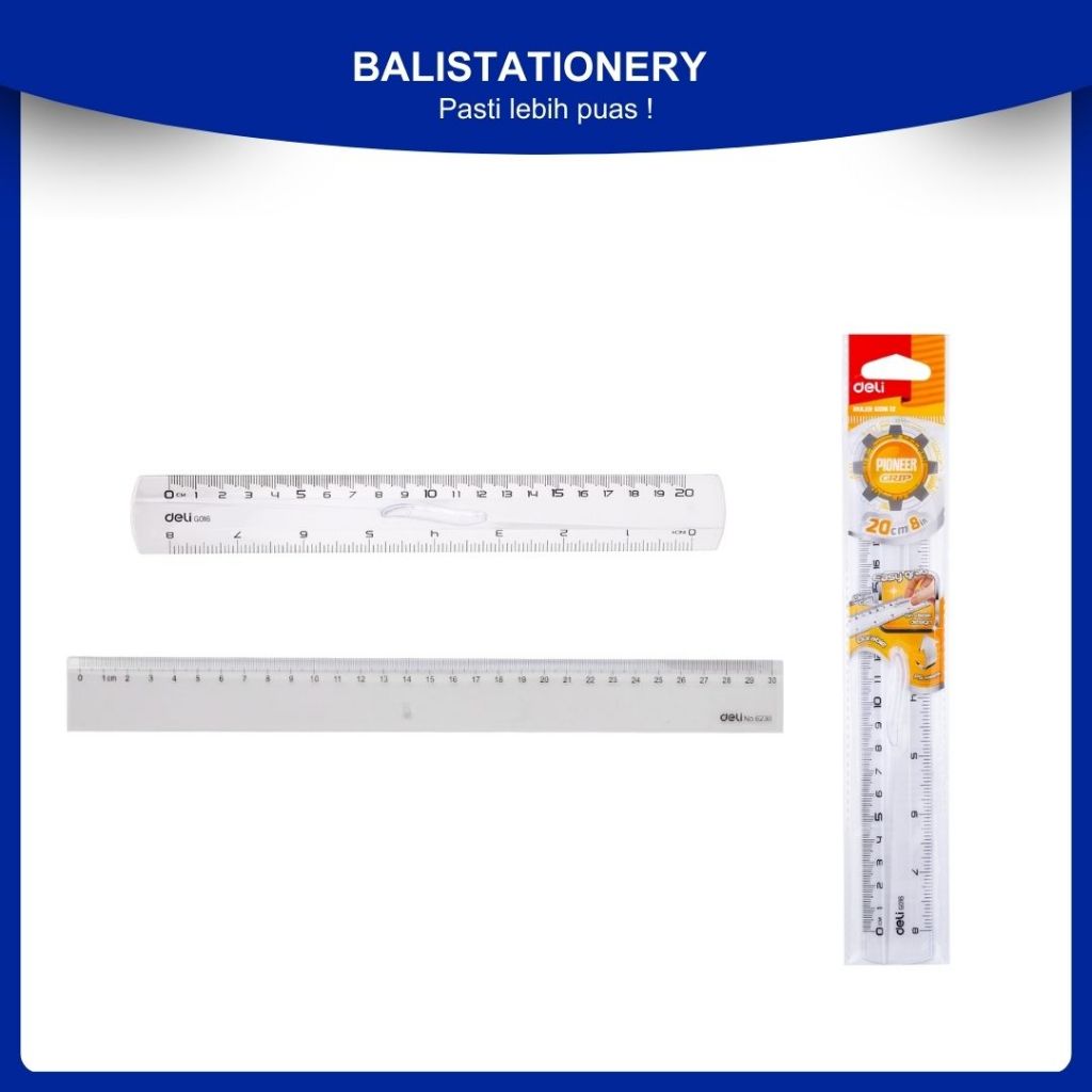 

Penggaris Plastik Bening Transparan Deli 20/30 cm
