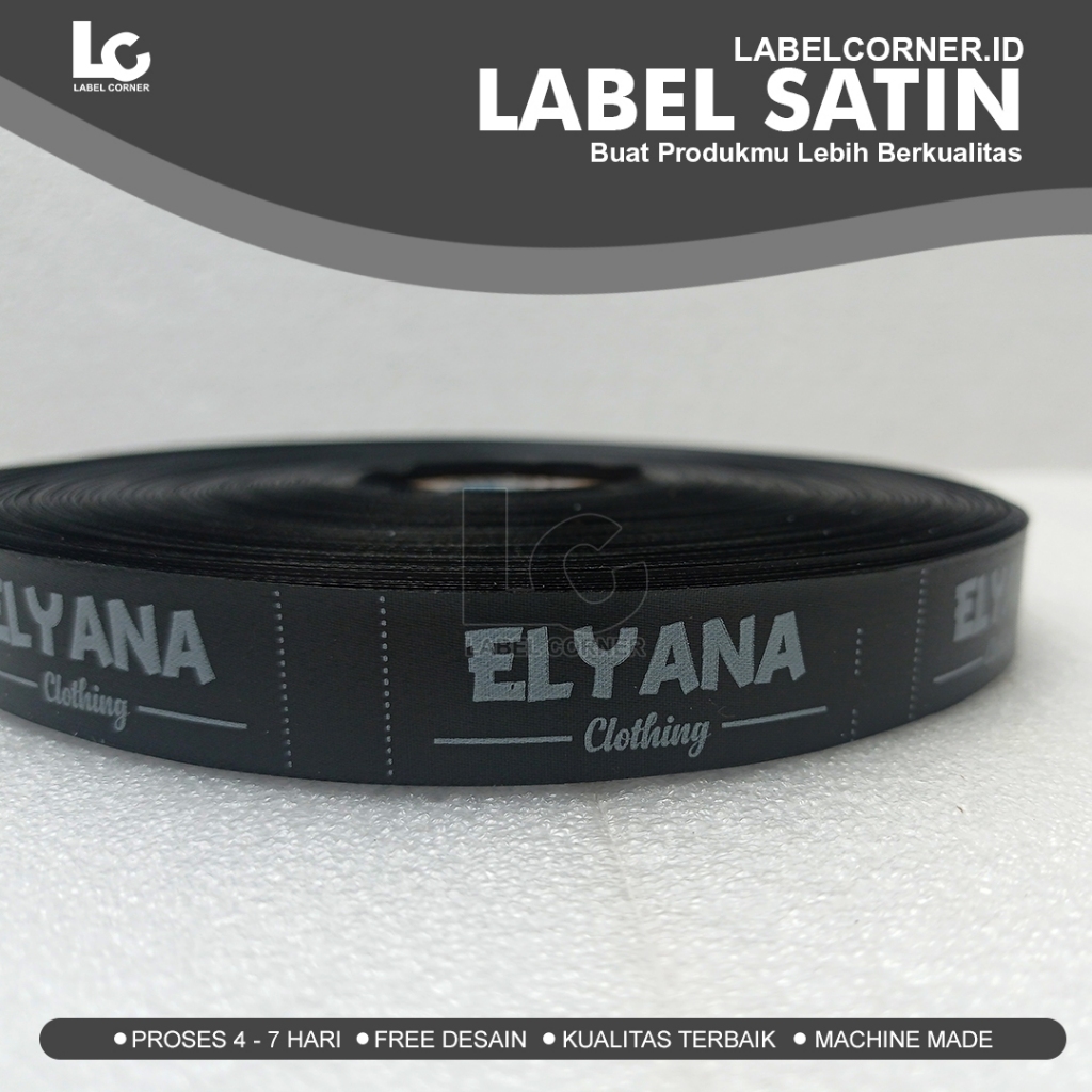 

Label Satin Hitam Proses Printing, Label Care Label Washing Custom baju Gamis Celana Hijab Furniture
