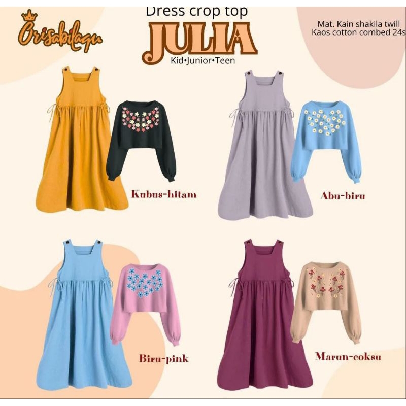 Dres Crop top julia / set overal crop top / setelan anak perempuan model ala korea / set overal