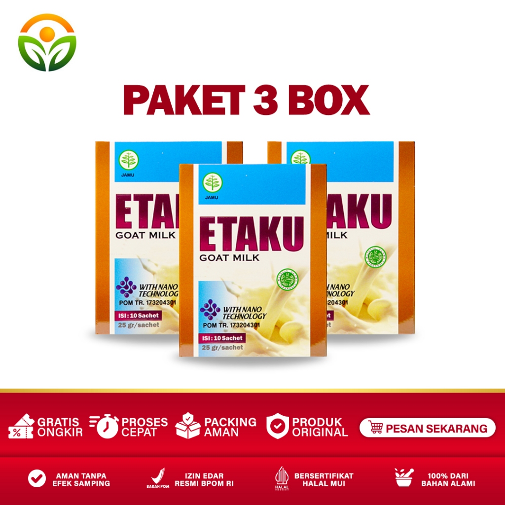 

Almira Herbal - Paket 3 Box Etaku Goat Milk Susu Kambing Etawa Murni Bubuk Sudah Bpom dan Halal