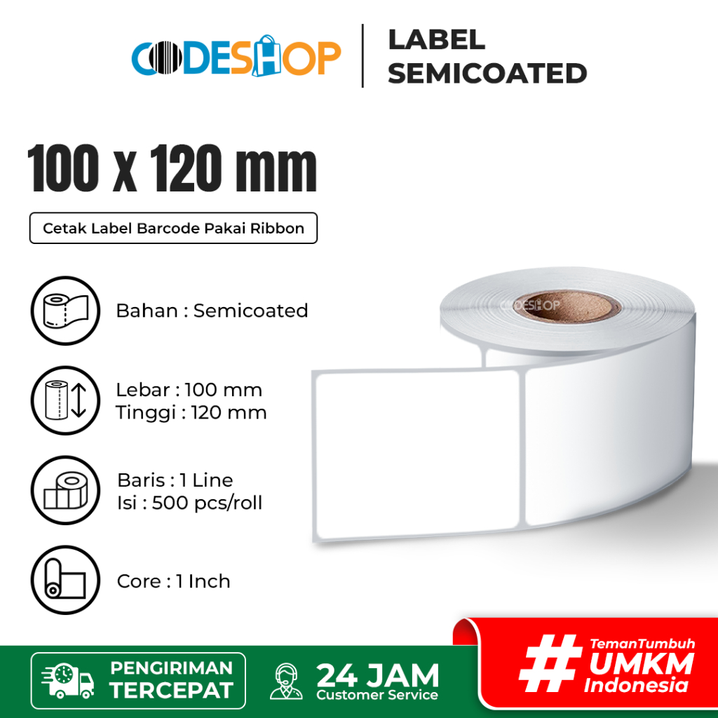 

Label Resi Semicoat 100x120mm Hitam Barcode Isi 500