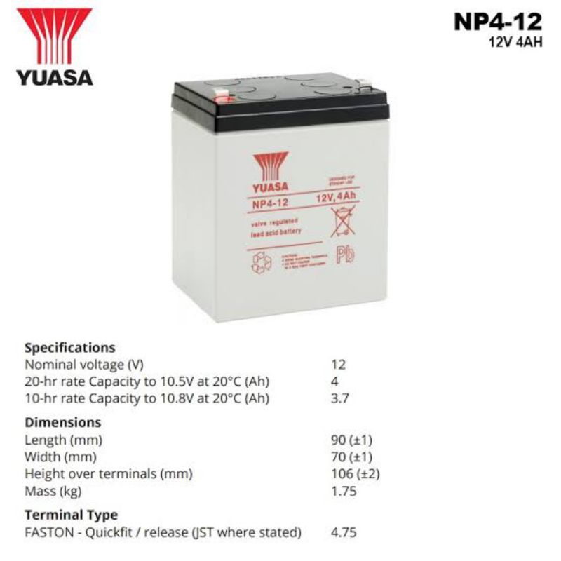 YUASA AKI KERING BATERAI NP 4 - 12 (4AH 12V)