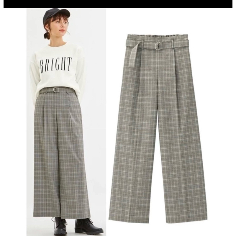 Kulot plaid wide with belt by GU