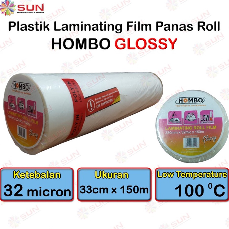 

KODE X59O Plastik Laminating Panas Roll Hombo 32 micron GKTech 28 mic21mic 33 cm x 15 m Glossy Doff Low Temperature untuk mesin Laminating laminasi panas roll