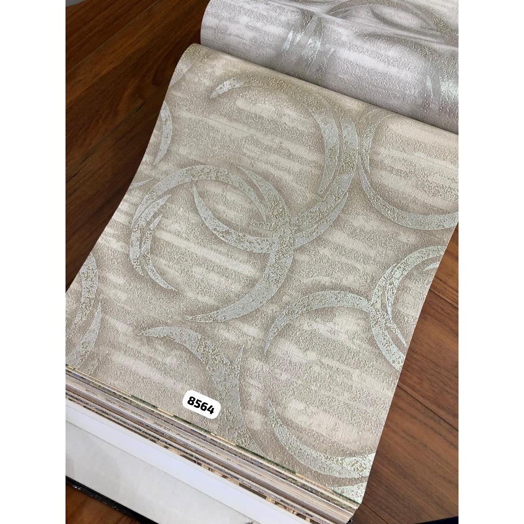 WALLPAPER DINDING BULAT ABSTRAK TEKSTUR KAYU CREAM ABU MODERN ROYAL