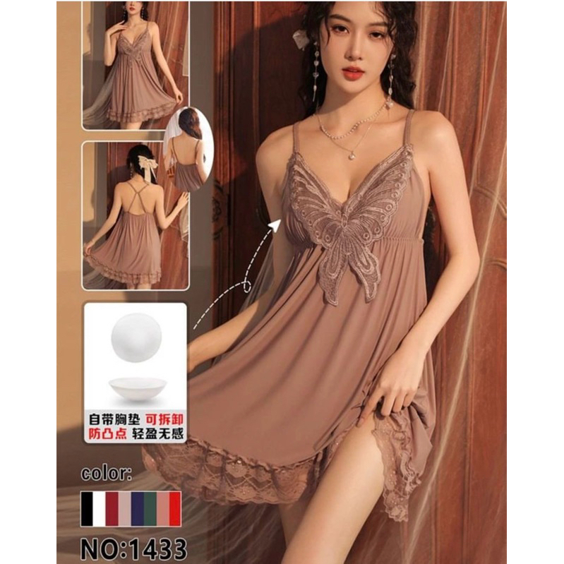 Lingerie Sexy Dress Xing Wang 1433 motif bagian depan kupu-kupu
