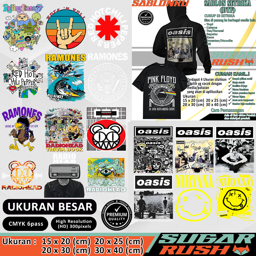 Sablon dtf custom sablon setrika satuan ukuran besar Part 3 band metal sablon red hot radio head oas
