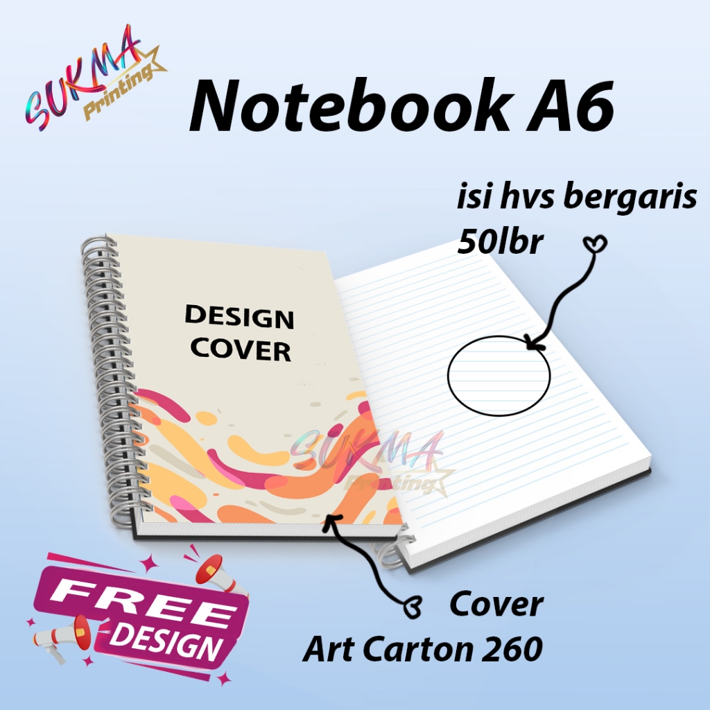 

[ isi 50lembar ] Notebook A6 - Notes Custom A6 - Notes Spiral A6 - bergaris