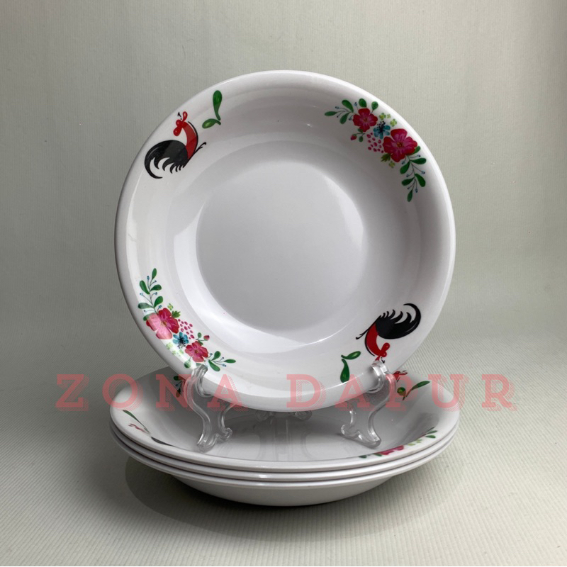 (6 pcs / 1 lusin) - Piring Lontong Melamin 9 inch SINGASINGI Motif Ayam Jago - Piring Saji Melamine