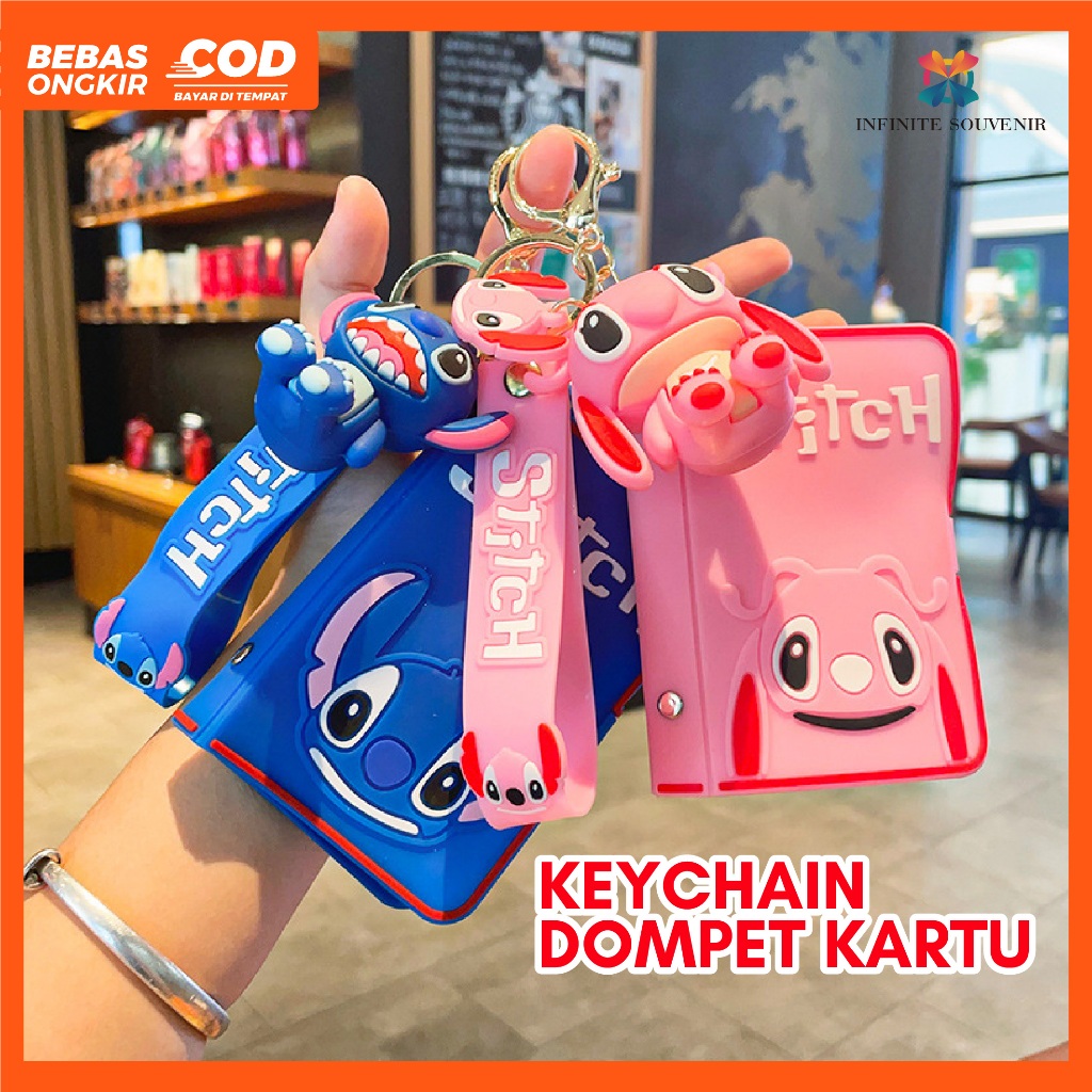 Keychain Dompet Kartu Motif Stitch / Stella Lou / Gantungan Kunci 4in1 isi 20 Slot Kartu Flazz / ATM