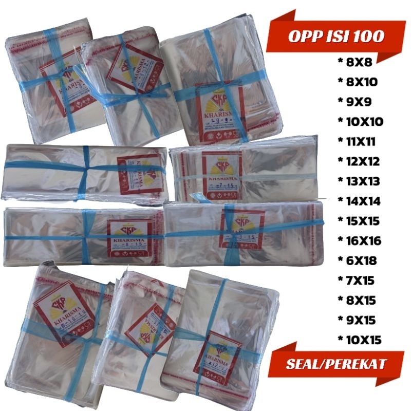 PLASTIK OPP LEM MURAH ISI 100 PCS 8X8, 8X10, 9X9, 10X10, 11X11, 12X12, 13X13, 14X14, 15X15, 16X16, 6
