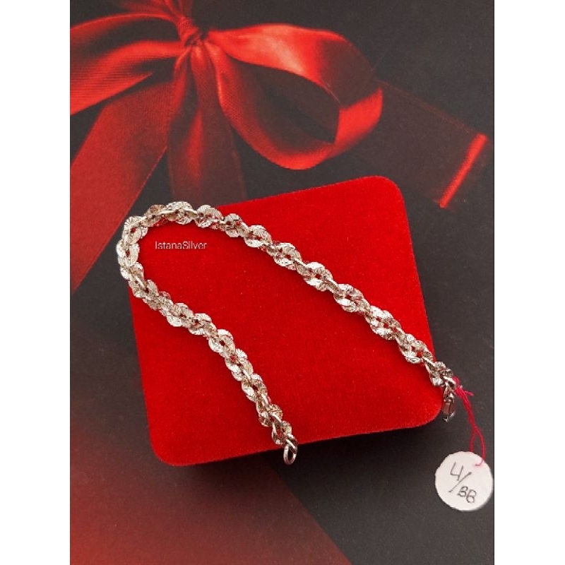 Gelang Tangan Perak Asli S925 Lapis Mas Putih Rantai Nori Ukir Besar Rantai Nori Plintir Rantai Prem